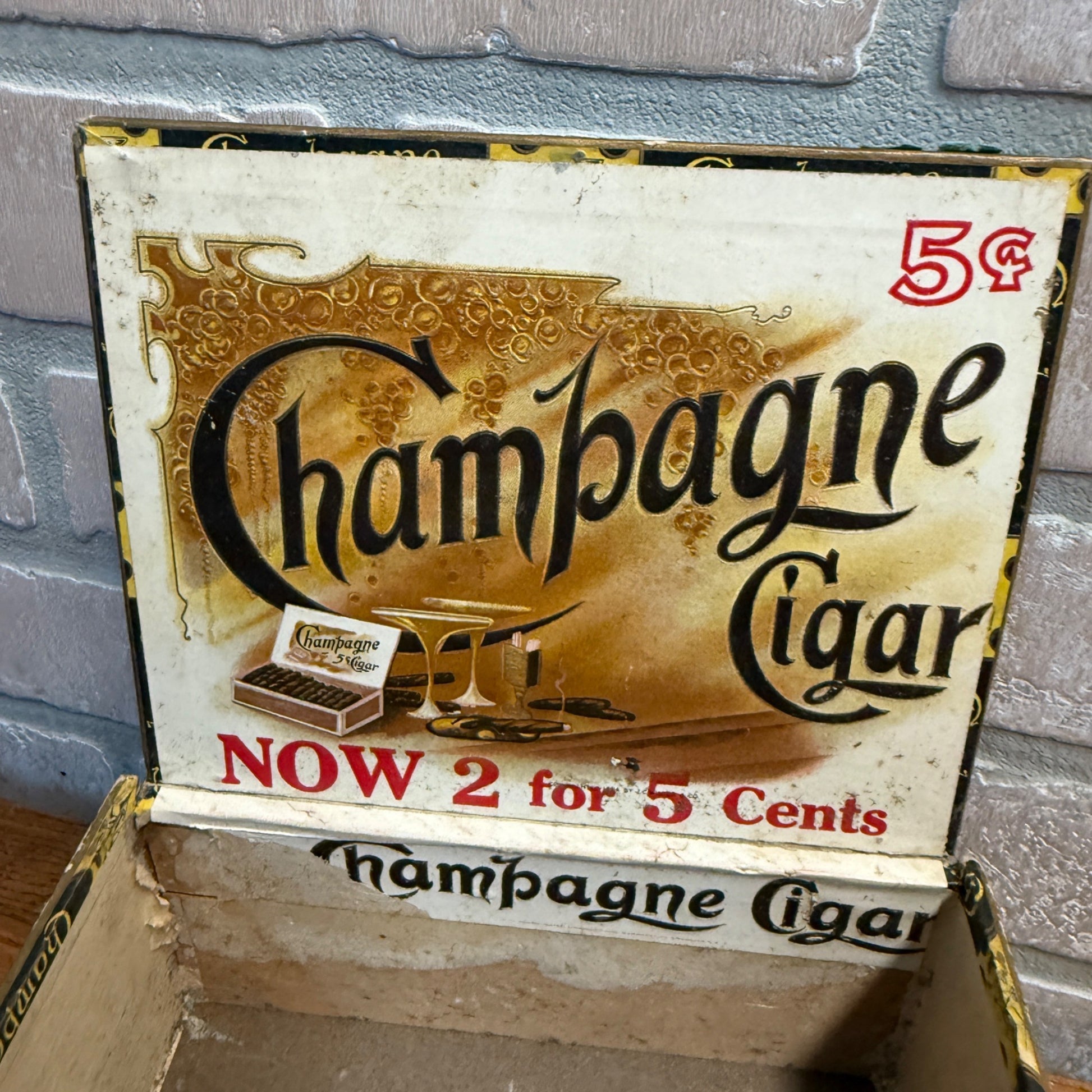 Vintage Champagne Cigar Wooden Box Advertising Display PA Tobacco Corona Squares