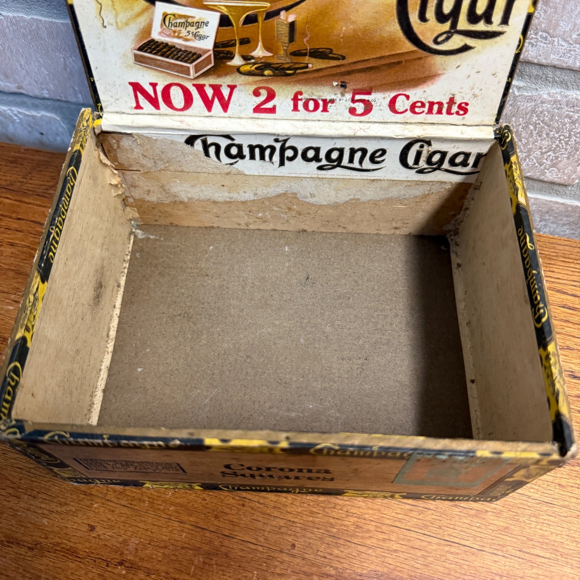 Vintage Champagne Cigar Wooden Box Advertising Display PA Tobacco Corona Squares