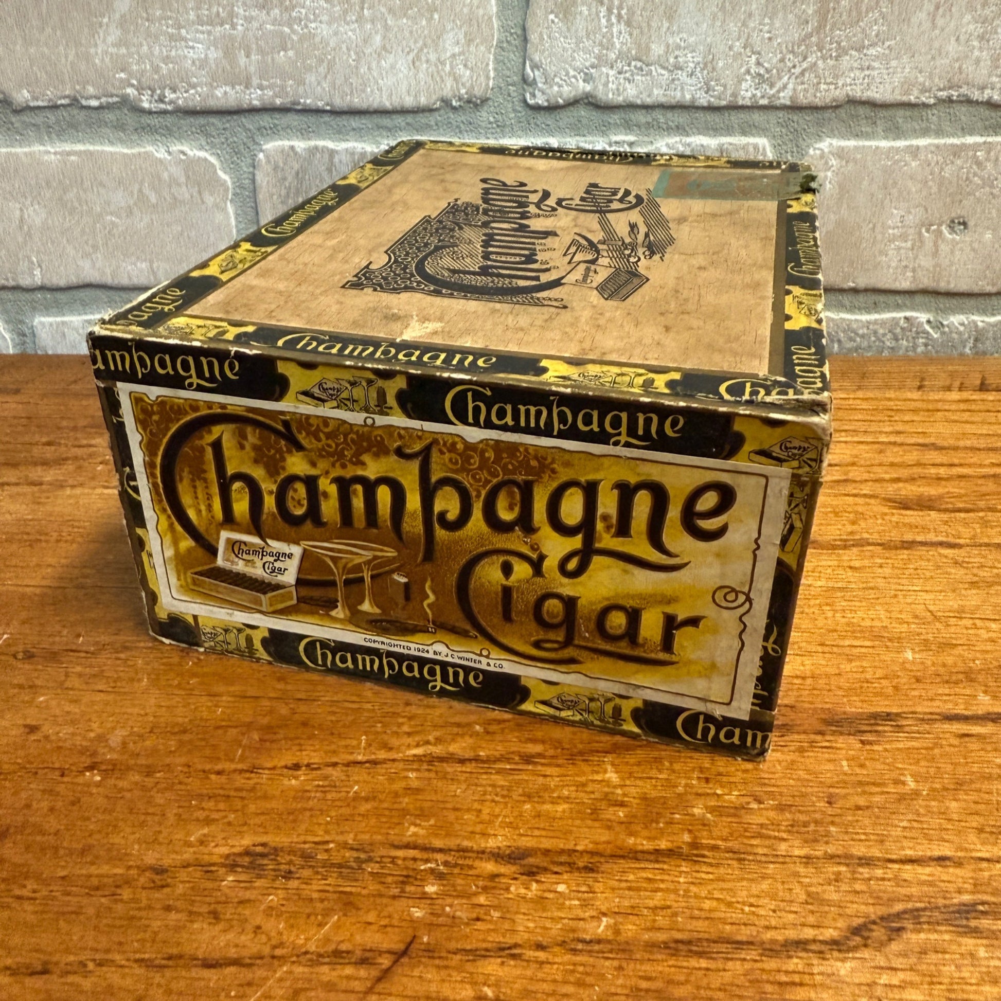 Vintage Champagne Cigar Wooden Box Advertising Display PA Tobacco Corona Squares