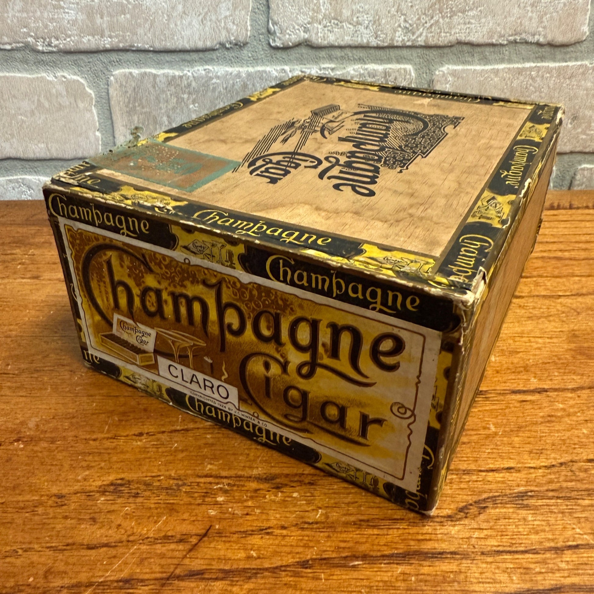Vintage Champagne Cigar Wooden Box Advertising Display PA Tobacco Corona Squares
