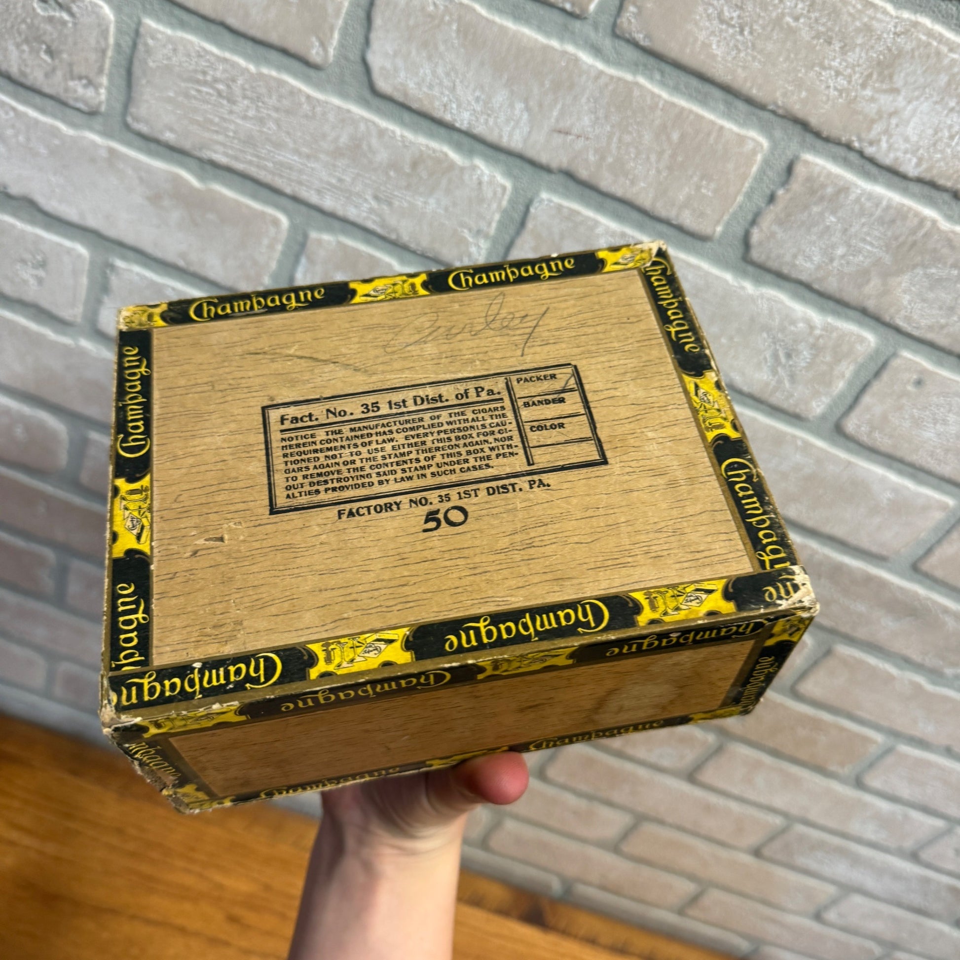 Vintage Champagne Cigar Wooden Box Advertising Display PA Tobacco Corona Squares