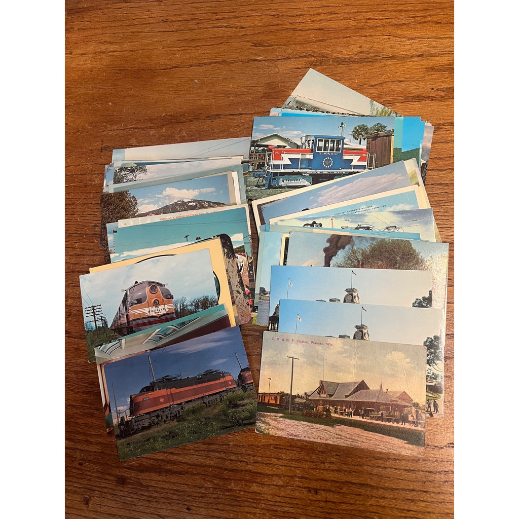 Huge Lot 1950s-1970s Railroad Train Postcards Locomotives Street Car Linen ++