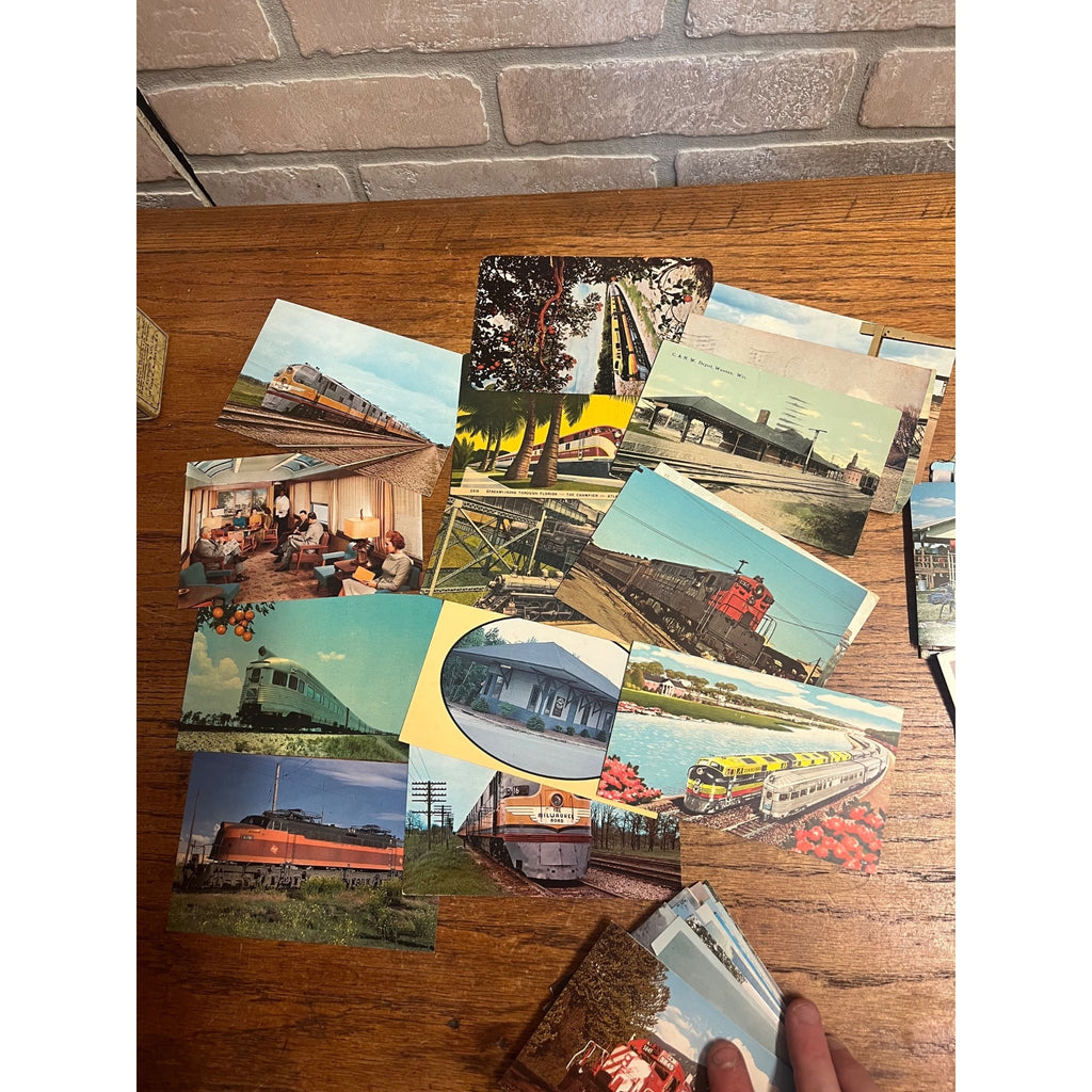 Huge Lot 1950s-1970s Railroad Train Postcards Locomotives Street Car Linen ++