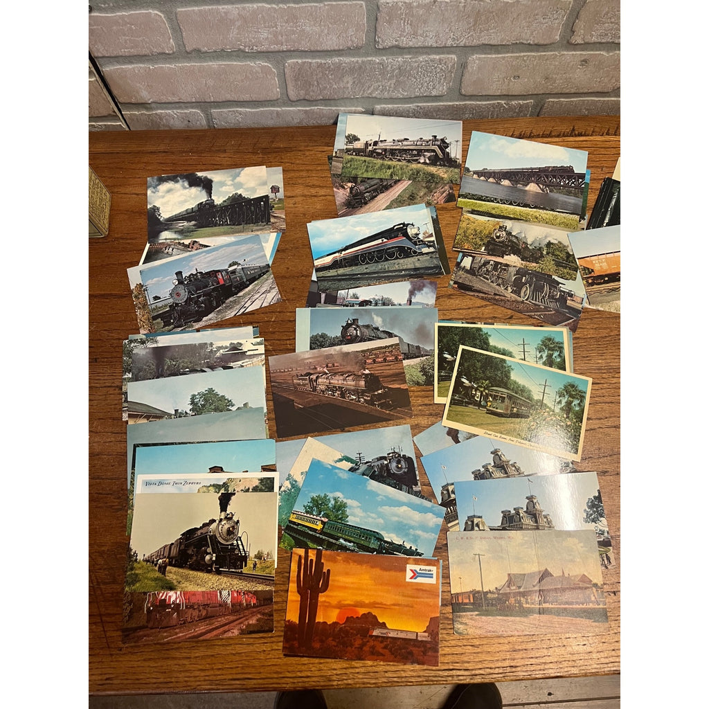 Huge Lot 1950s-1970s Railroad Train Postcards Locomotives Street Car Linen ++