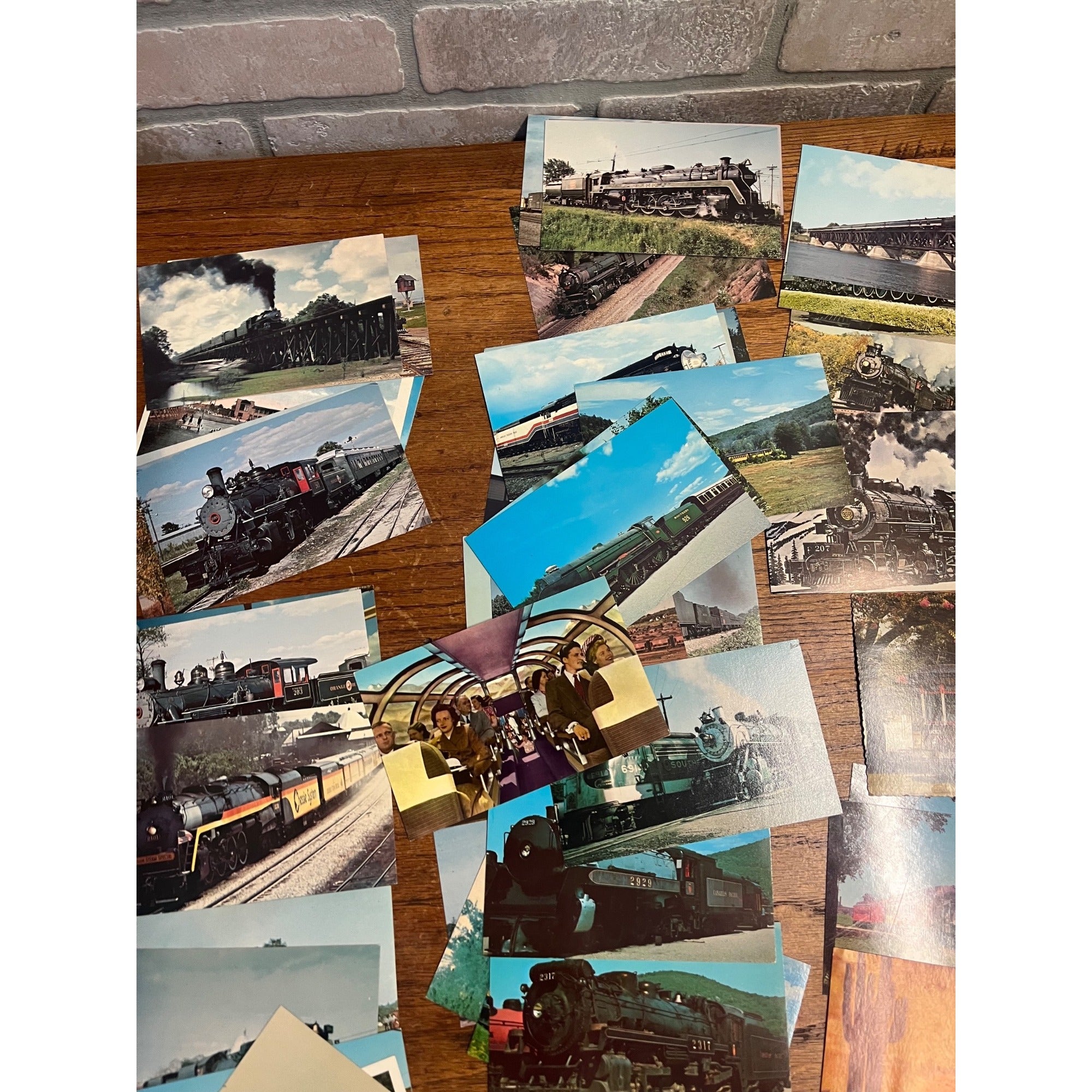 Huge Lot 1950s-1970s Railroad Train Postcards Locomotives Street Car Linen ++
