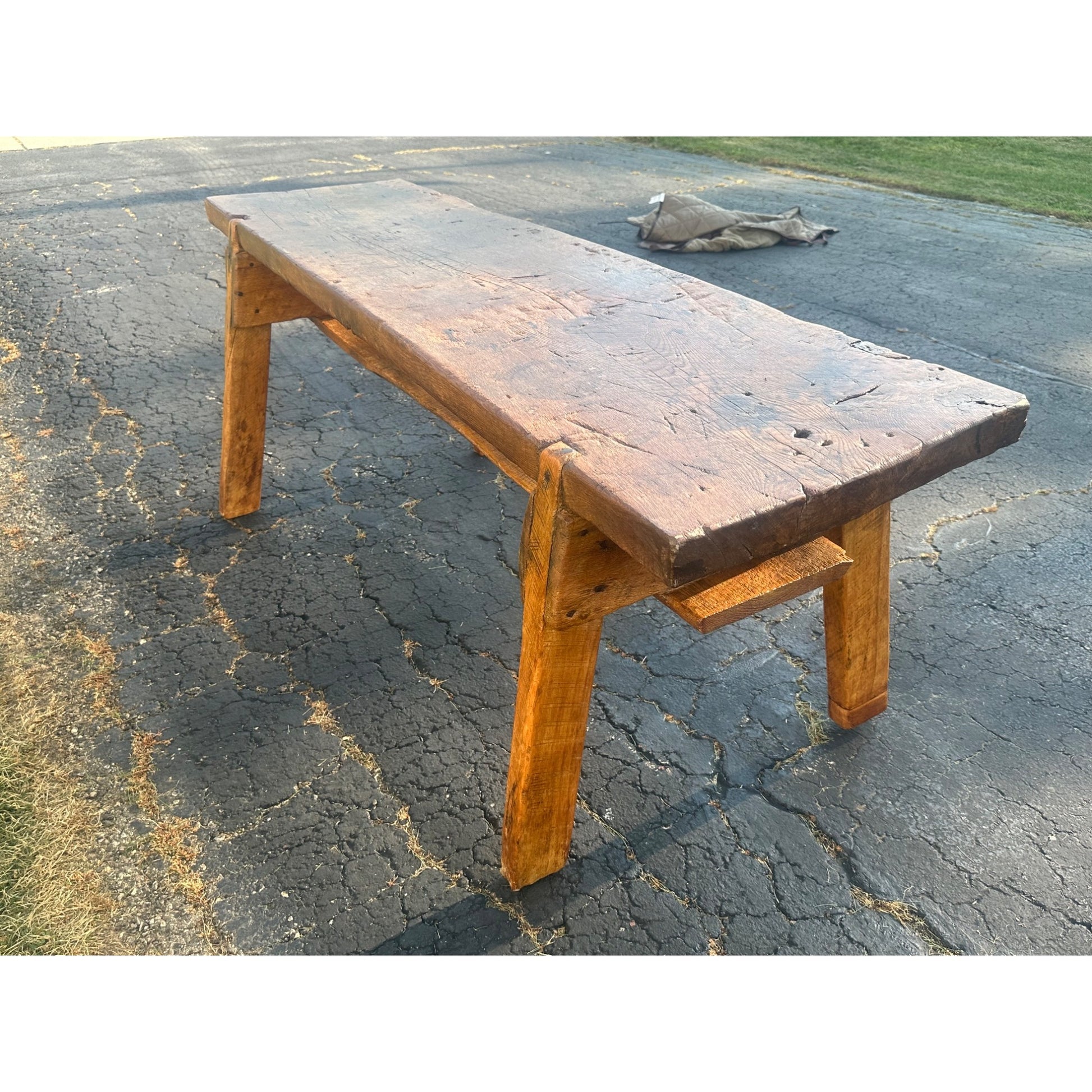 Antique 19th c. Primitive Butcher's Hog Bench / Table Rough Cut Farmhouse