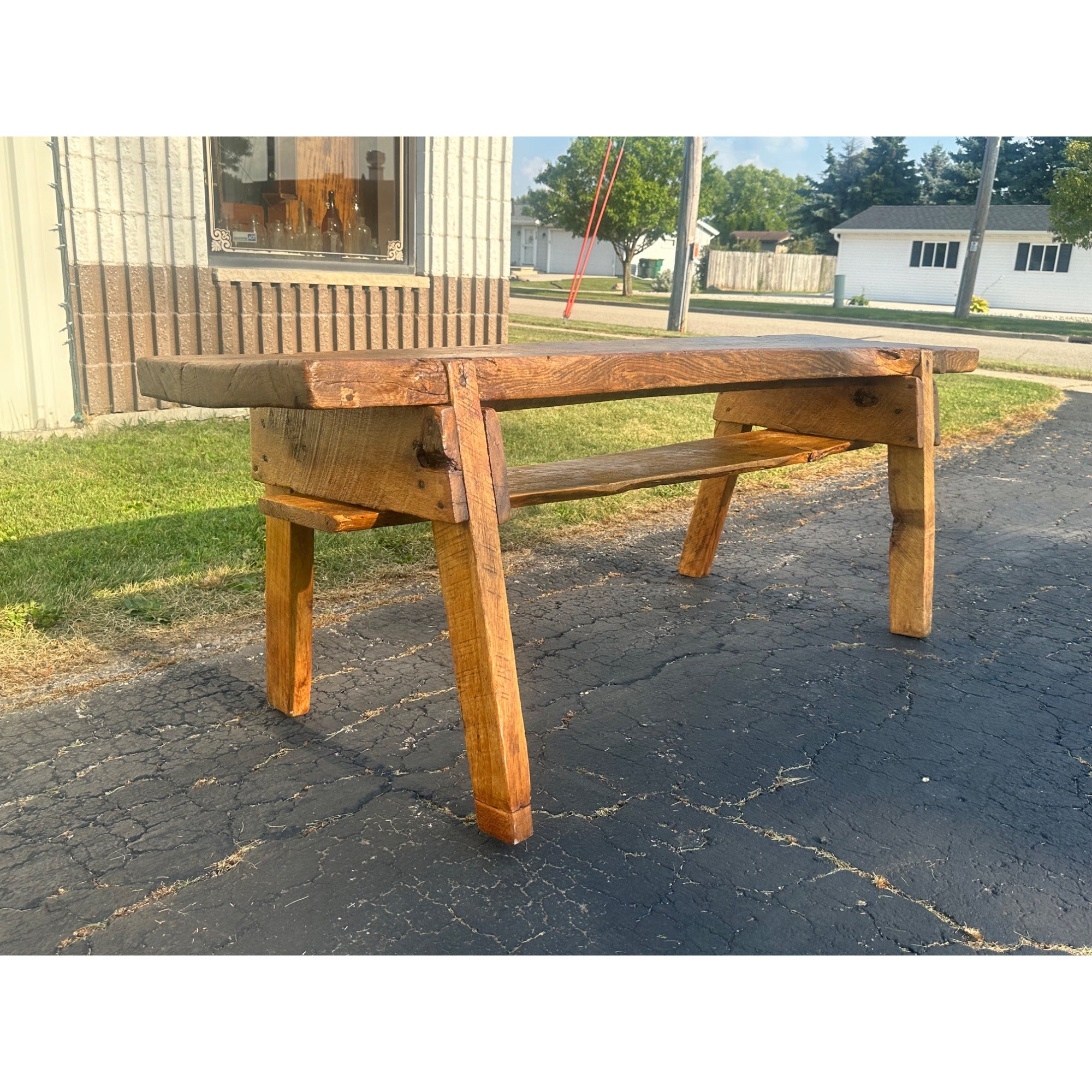 Antique 19th c. Primitive Butcher's Hog Bench / Table Rough Cut Farmhouse