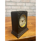 Antique 1890s Cast Iron Shelf Bedside Alarm Clock Paper Dial Face Roman Numeral