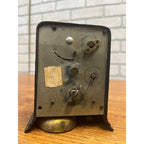 Antique 1890s Cast Iron Shelf Bedside Alarm Clock Paper Dial Face Roman Numeral