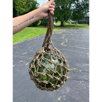 Antique Huge Green Glass Fishing Float Rope Ball Net Nautical Maritime Vintage