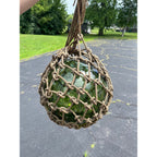 Antique Huge Green Glass Fishing Float Rope Ball Net Nautical Maritime Vintage