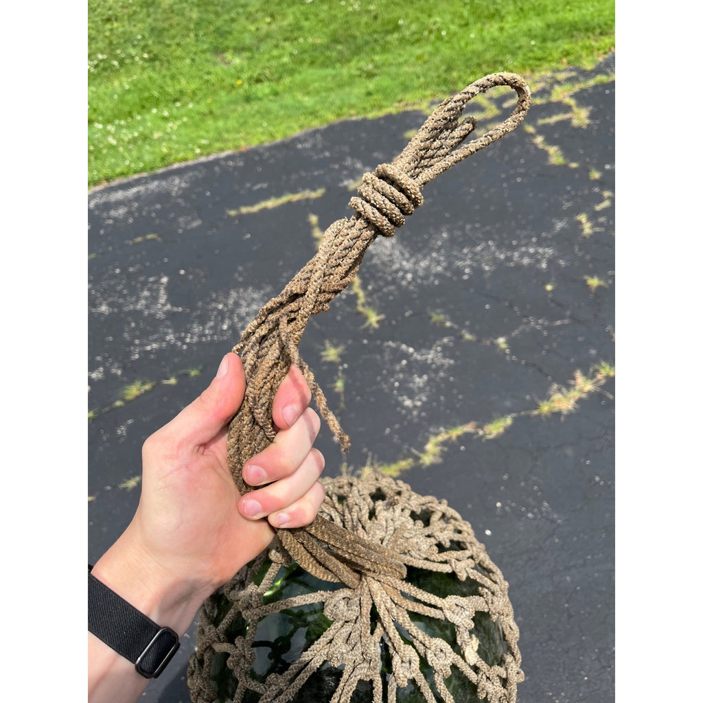Antique Huge Green Glass Fishing Float Rope Ball Net Nautical Maritime Vintage