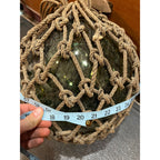 Antique Huge Green Glass Fishing Float Rope Ball Net Nautical Maritime Vintage