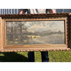 Antique c1900 Reverse Painted Glass Pastoral Landscape Sheep 45" Folk Art Primitive Victorian