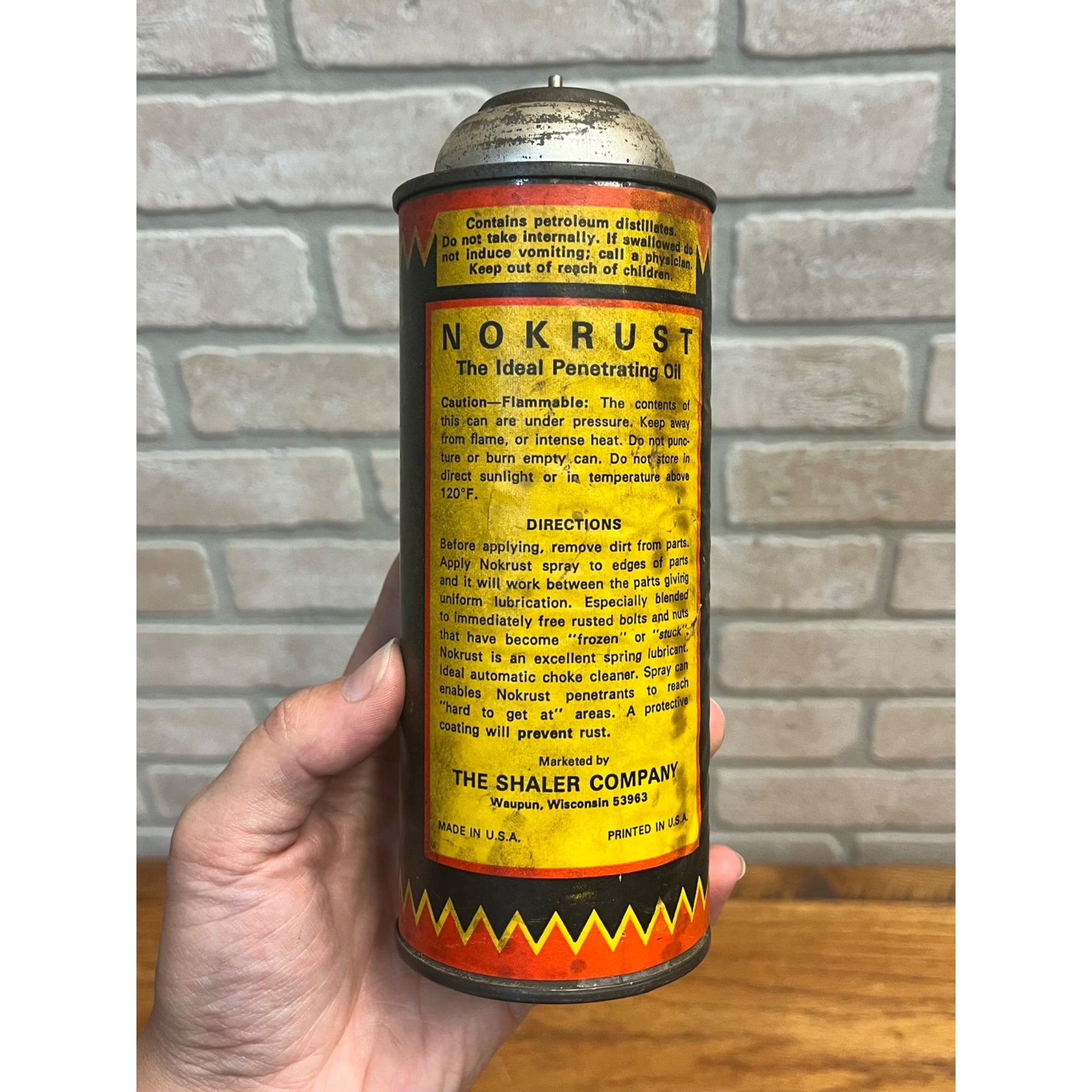 Vintage Nok-R-Ust Penetrating Oil Can By Shaler Co Waupun Wis Aerosol