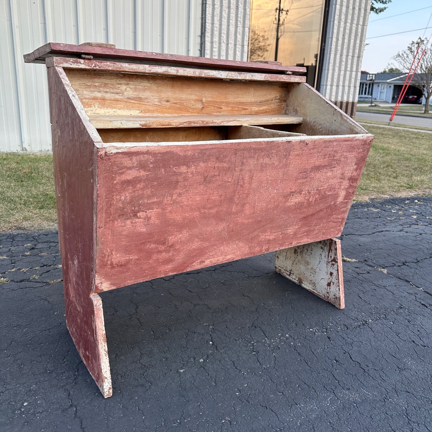 Antique Primitive Red Farm Agricultural Meal Feed Grain Storage Bin Cabinet