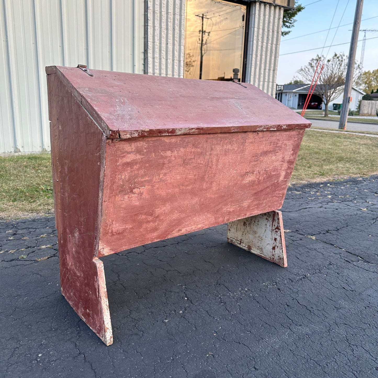 Antique Primitive Red Farm Agricultural Meal Feed Grain Storage Bin Cabinet