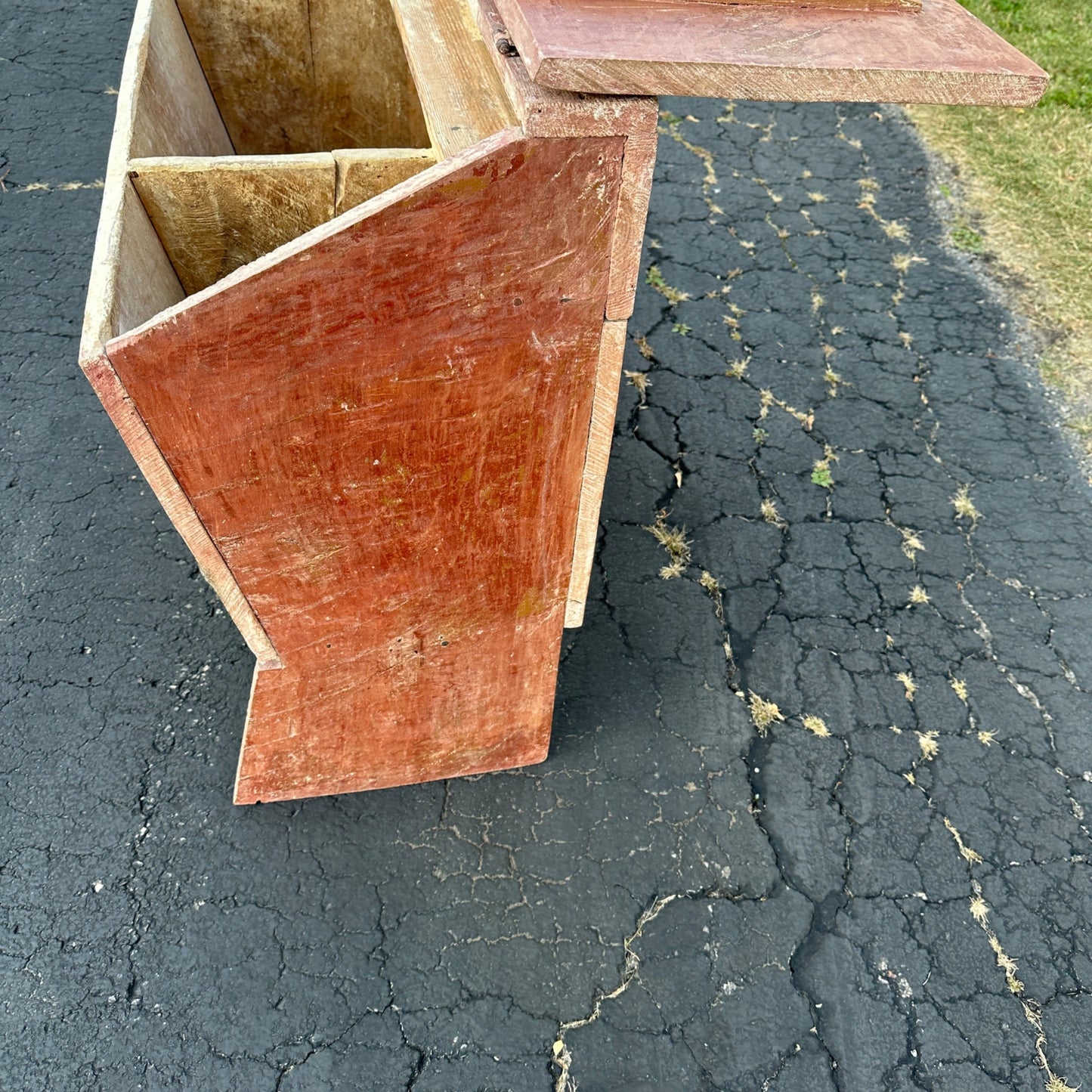 Antique Primitive Red Farm Agricultural Meal Feed Grain Storage Bin Cabinet