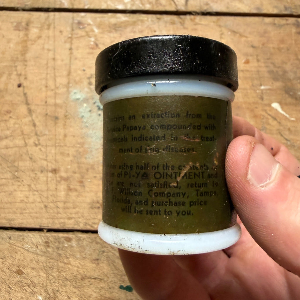 Vintage Wilsons PLYO Ointment Milk Glass Drug Store Pharmacy Jar Tampa FL