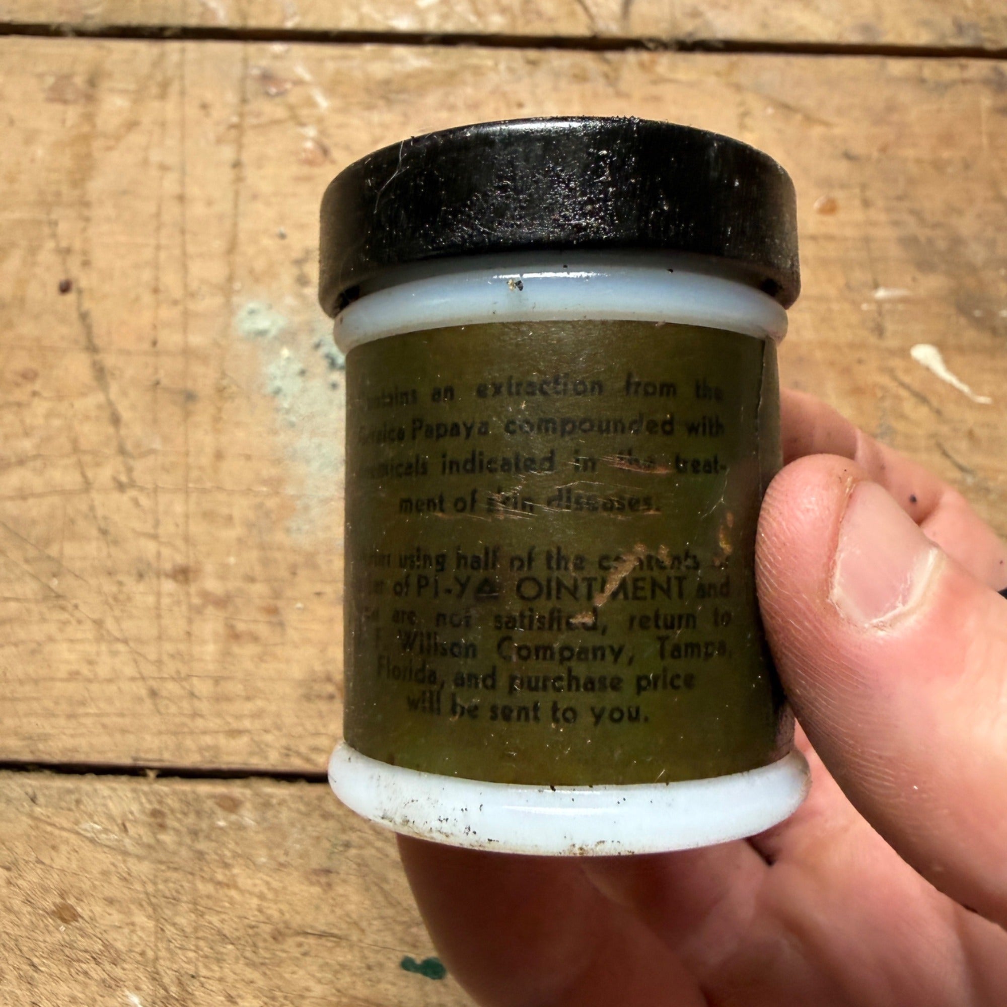 Vintage Wilsons PLYO Ointment Milk Glass Drug Store Pharmacy Jar Tampa FL