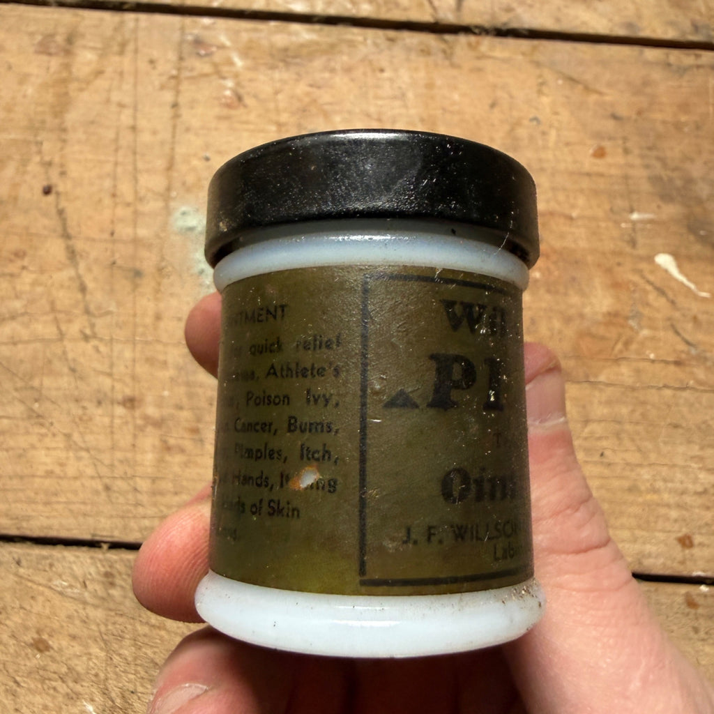 Vintage Wilsons PLYO Ointment Milk Glass Drug Store Pharmacy Jar Tampa FL