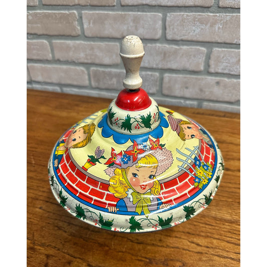 Antique Spinning Top Ohio Art Tin Litho Toy Large 9" x 10" Tall Children Garden