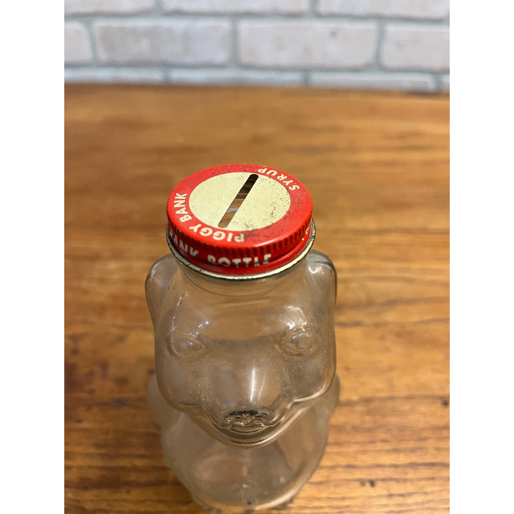 Vintage Glass Syrup Piggy Bank Fred Fear & Co. Brooklyn Bottle Jar Advertising