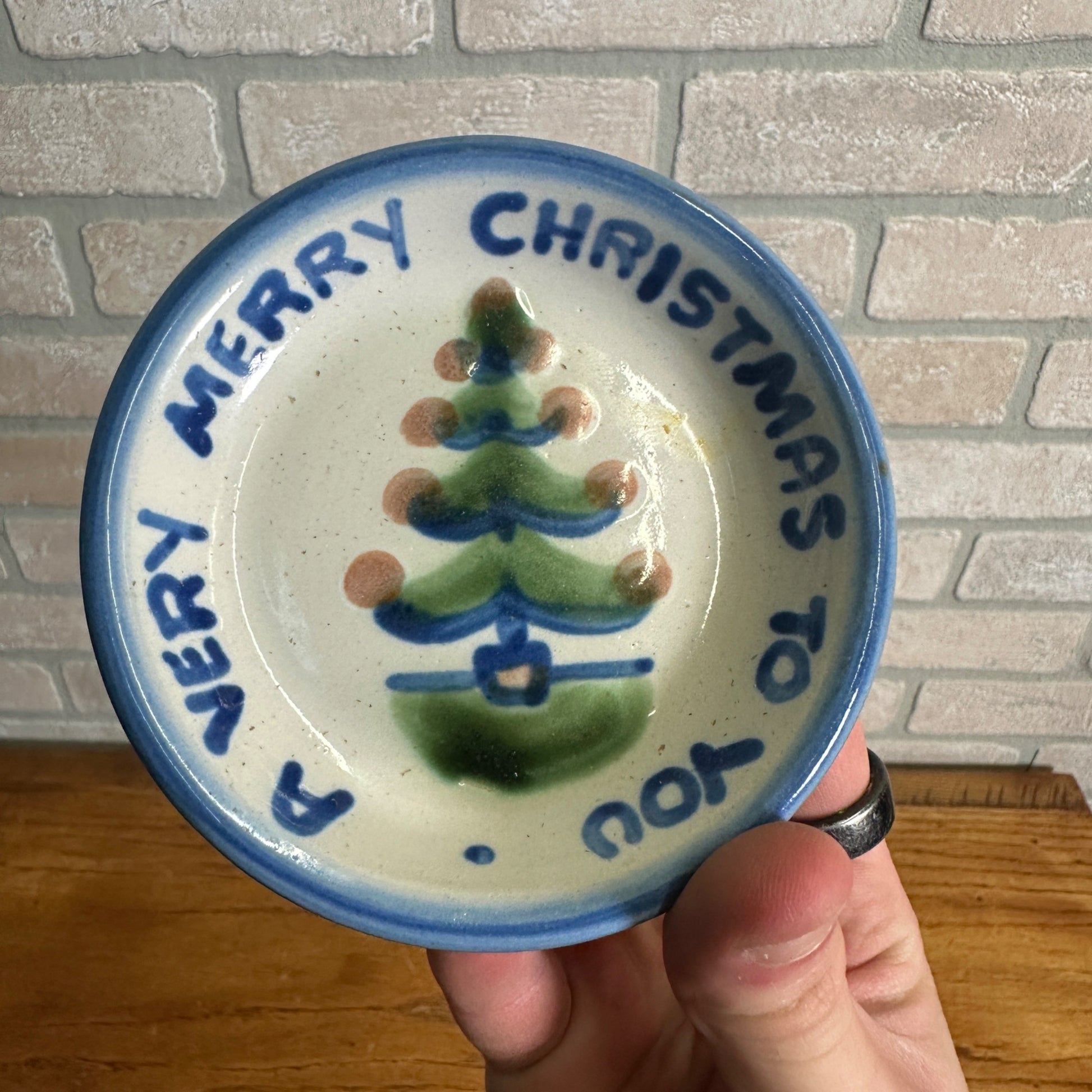 Vintage M.A. Hadley Art Pottery Butter Pat Dish 4-1/4" Christmas