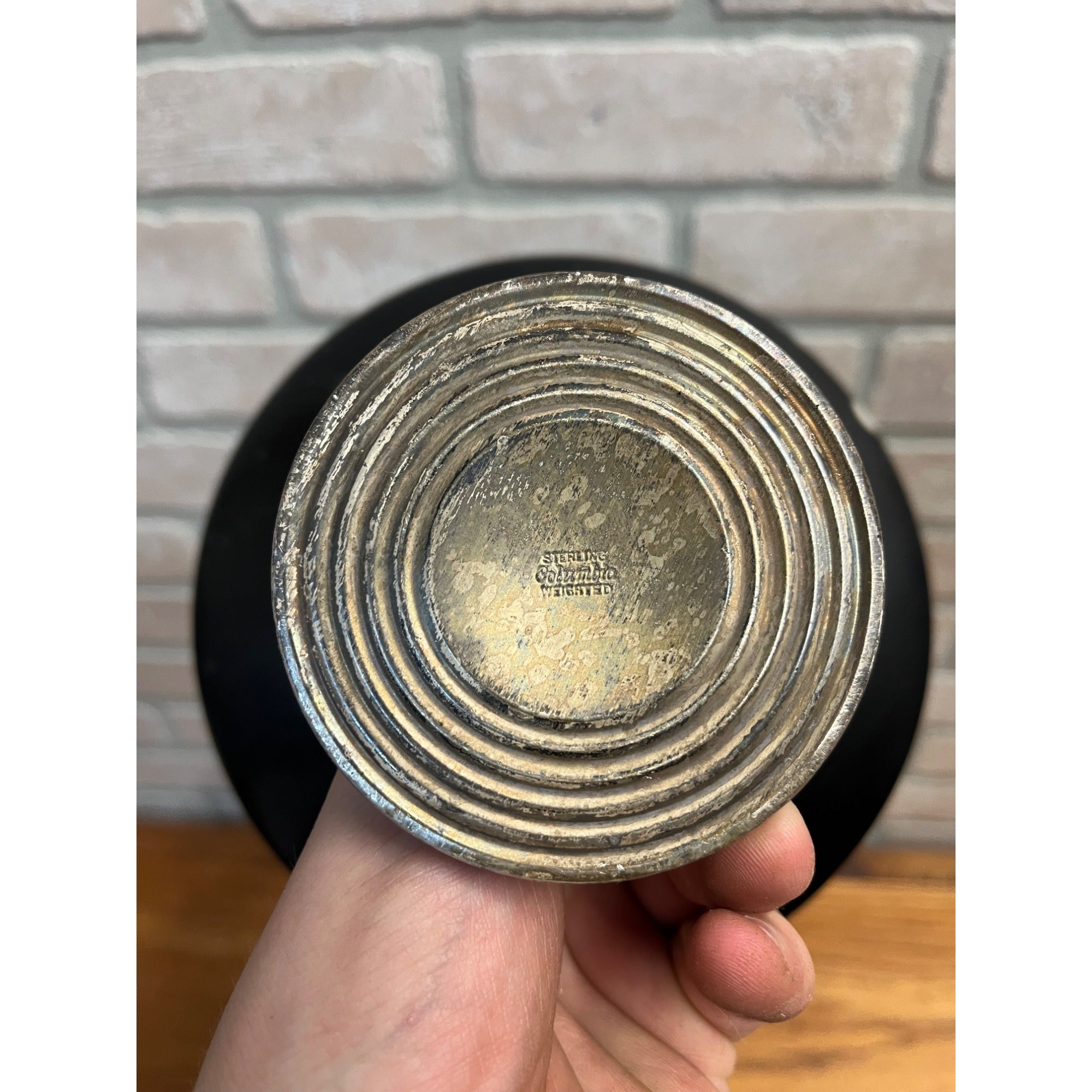 RARE Vintage 1940s Columbia Weighted Sterling Silver Mahogany Wood Compote