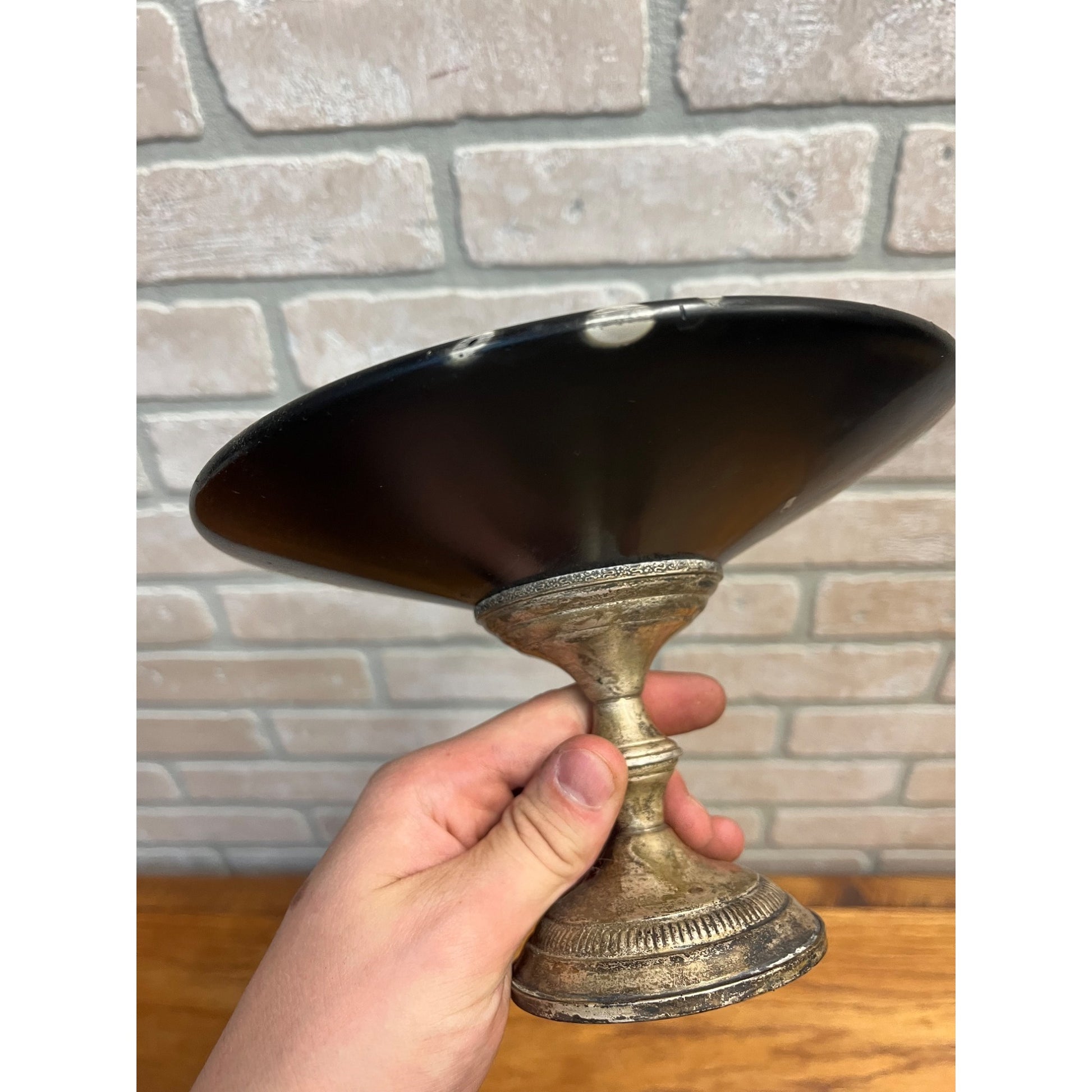 RARE Vintage 1940s Columbia Weighted Sterling Silver Mahogany Wood Compote