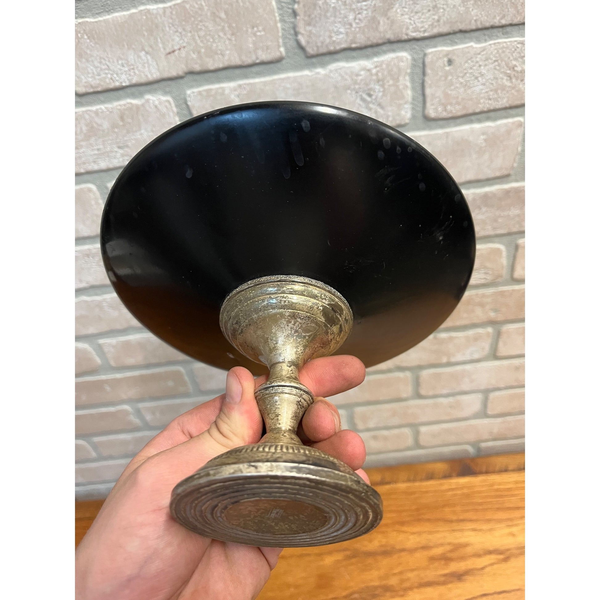 RARE Vintage 1940s Columbia Weighted Sterling Silver Mahogany Wood Compote