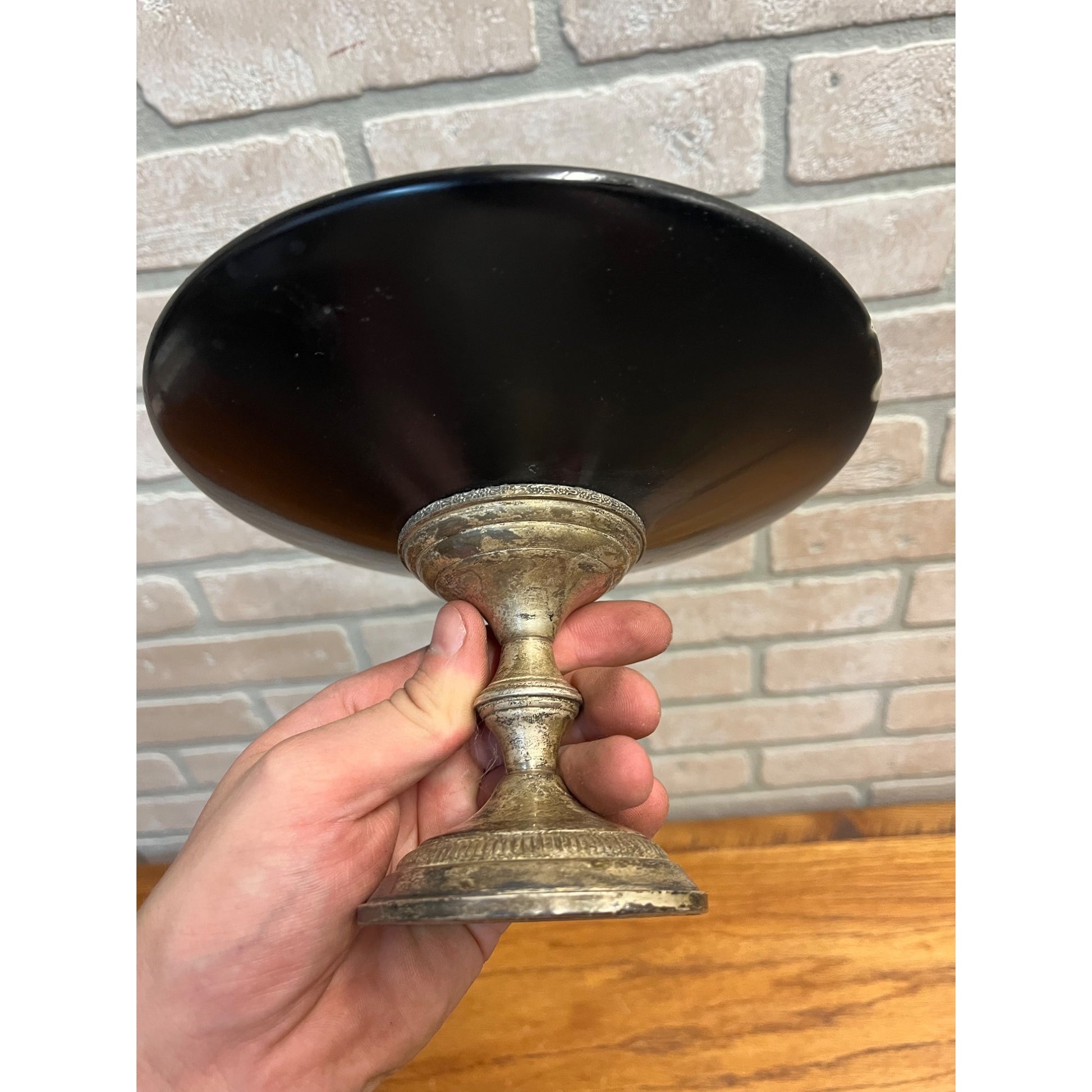 RARE Vintage 1940s Columbia Weighted Sterling Silver Mahogany Wood Compote