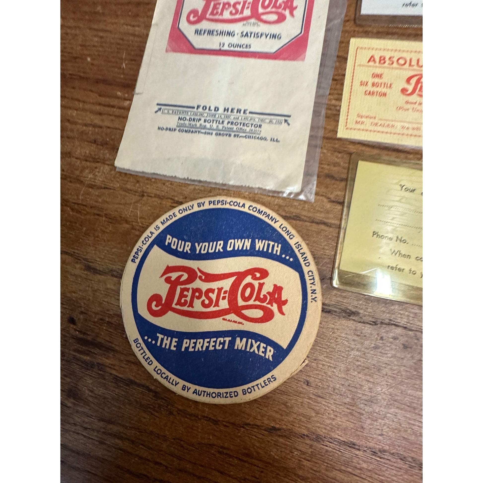 Vintage Pepsi Cola Advertising Lot No Drip Bottle Sleeve, Coasters, Coupons