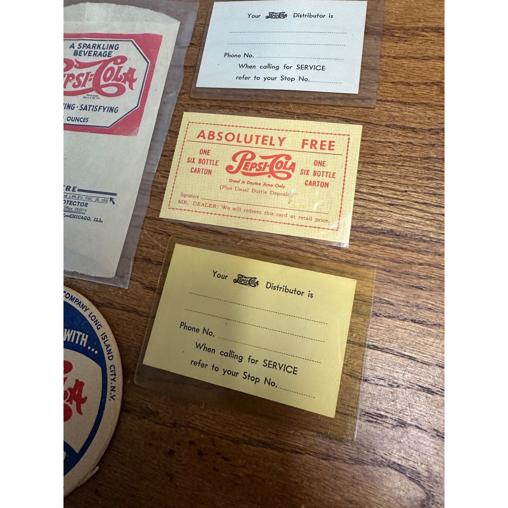 Vintage Pepsi Cola Advertising Lot No Drip Bottle Sleeve, Coasters, Coupons
