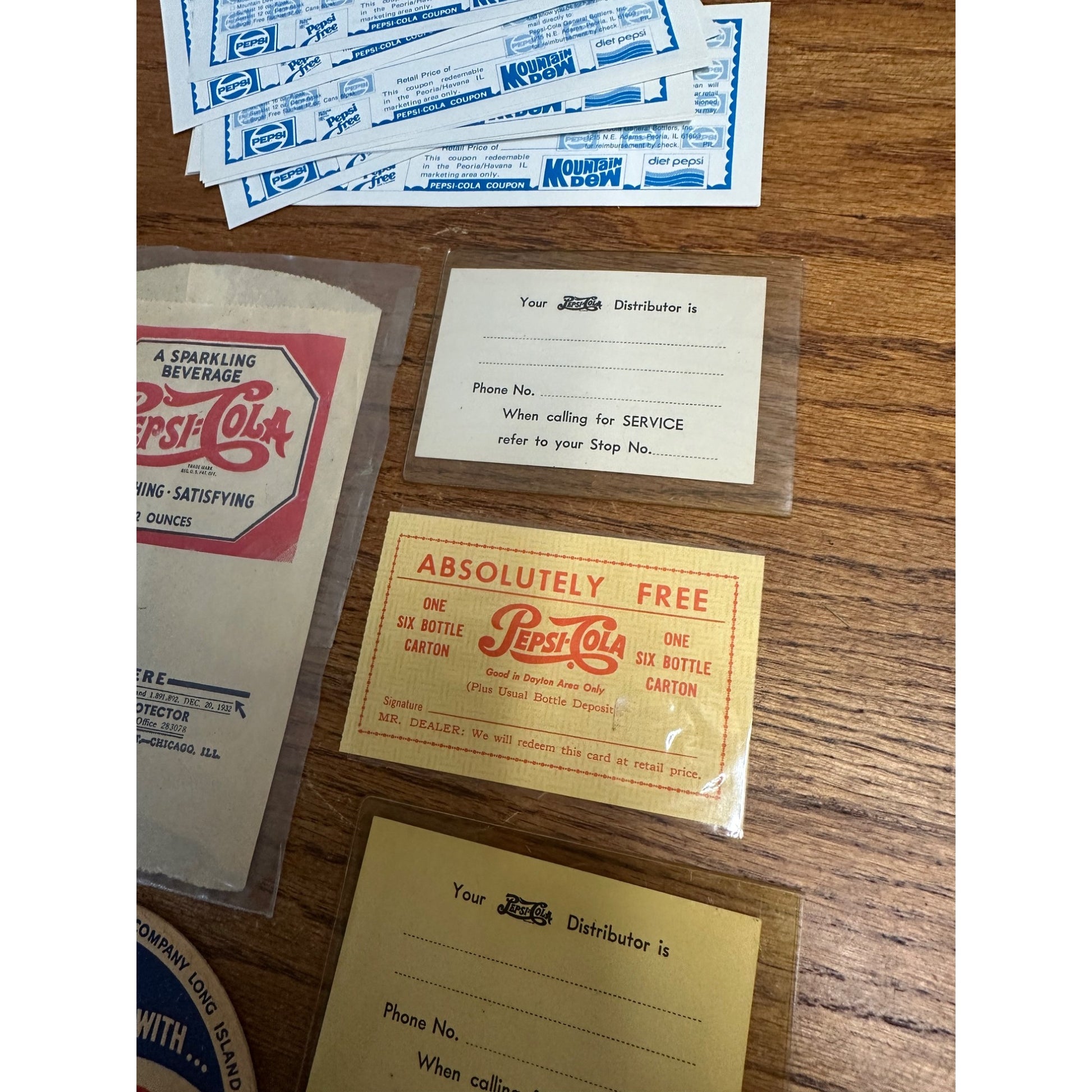 Vintage Pepsi Cola Advertising Lot No Drip Bottle Sleeve, Coasters, Coupons