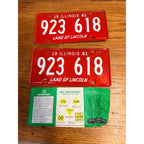 Vintage 1961 Illinois License Plate Set (2) Red NOS - Land of Lincoln Motto