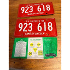 Vintage 1961 Illinois License Plate Set (2) Red NOS - Land of Lincoln Motto