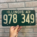 Vintage WWII 1943 Illinois License Plate Fiber Board Green White