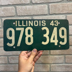 Vintage WWII 1943 Illinois License Plate Fiber Board Green White