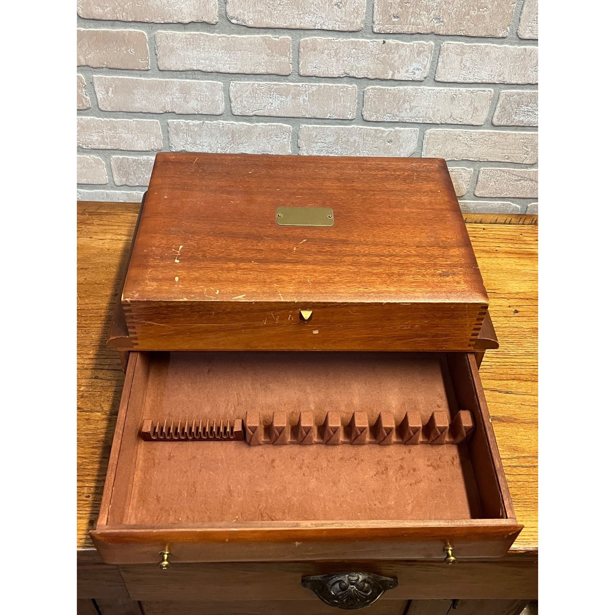 Vintage WM Rogers Silver Overlay Flatware Set "Wildwood" Pattern 48 Pieces in Wooden Presentation Storage Box Silverware