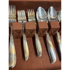Vintage WM Rogers Silver Overlay Flatware Set "Wildwood" Pattern 48 Pieces in Wooden Presentation Storage Box Silverware
