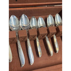 Vintage WM Rogers Silver Overlay Flatware Set "Wildwood" Pattern 48 Pieces in Wooden Presentation Storage Box Silverware