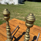 Antique Brass & Wrought Iron Fireplace Andirons Firedogs Victorian Colonial Pair