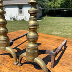 Antique Brass & Wrought Iron Fireplace Andirons Firedogs Victorian Colonial Pair