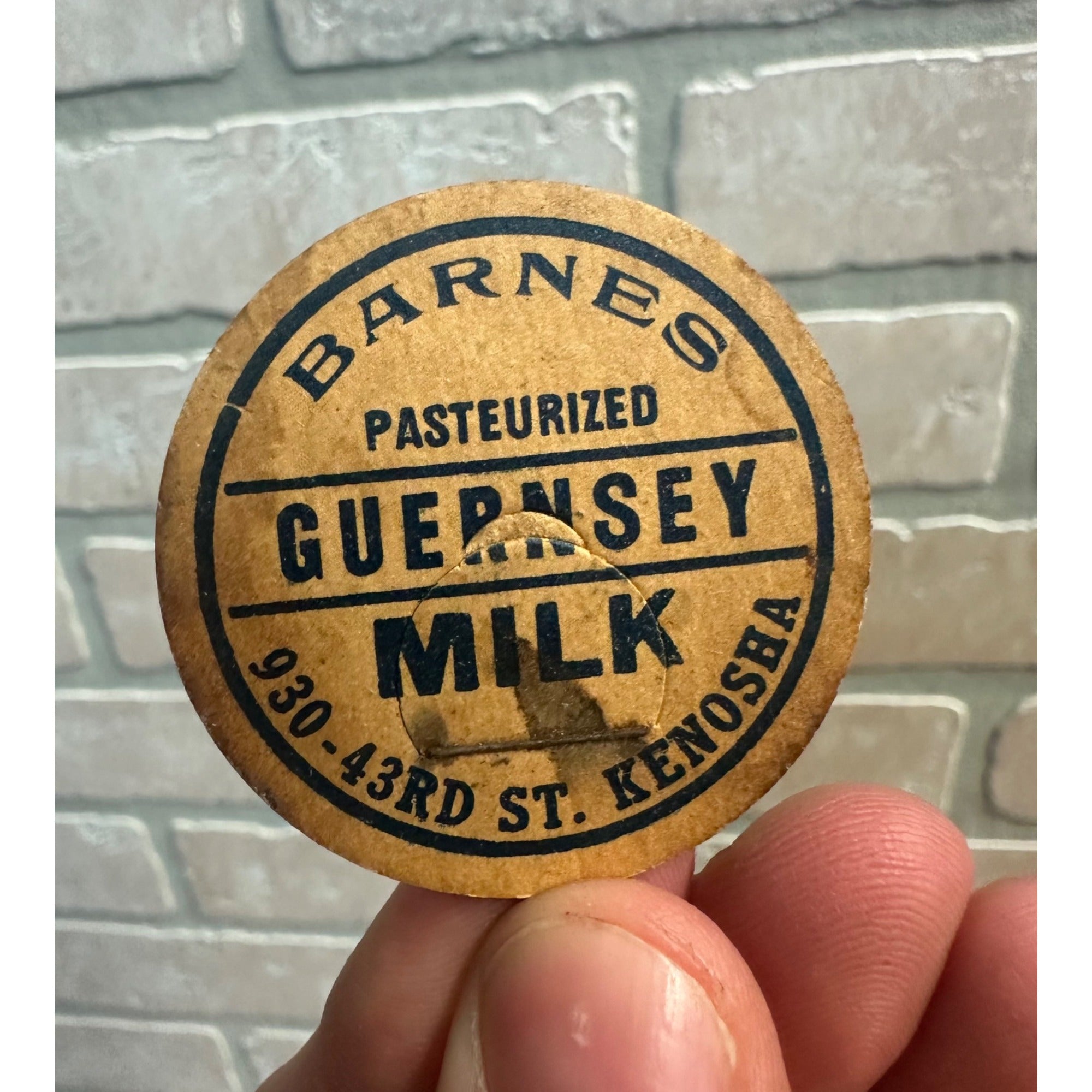 RARE Milk Bottle Cap - Barnes Guernsey Dairy Farm - Kenosha, (Wisconsin) Wis WI