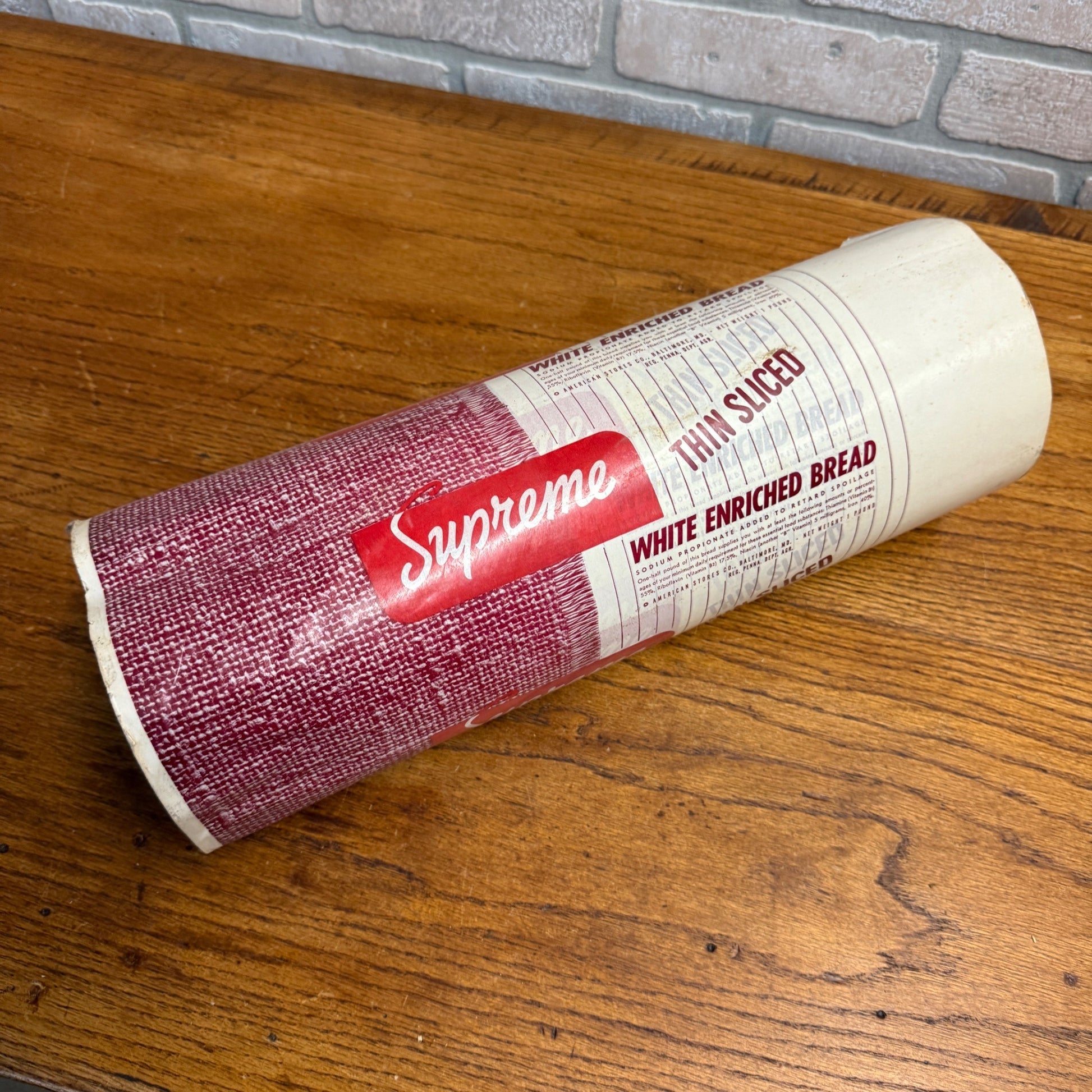 Vintage Supreme Bread Paper Wax Roll General Store Wrapping Paper Advertising