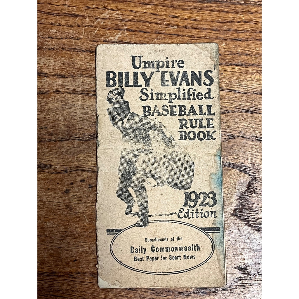 1923 Umpire Billy Evans Simplified Baseball Rule Book