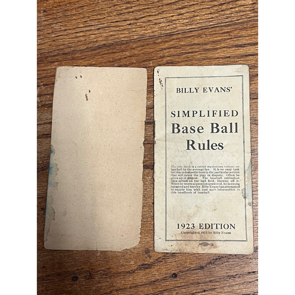 1923 Umpire Billy Evans Simplified Baseball Rule Book