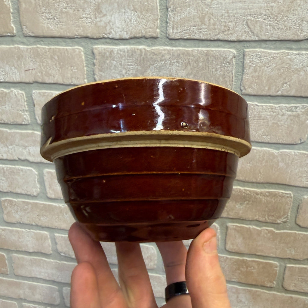 Vintage Rustic 5" Red-Brown Ceramic Bowl With Ribbed Design