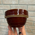 Vintage Rustic 5" Red-Brown Ceramic Bowl With Ribbed Design